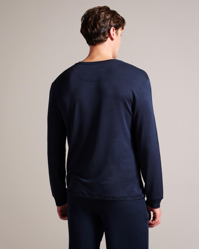 Hauts Ted Baker Solid Cotton Long Sleeve Bleu Marine Homme | AYW-74165826